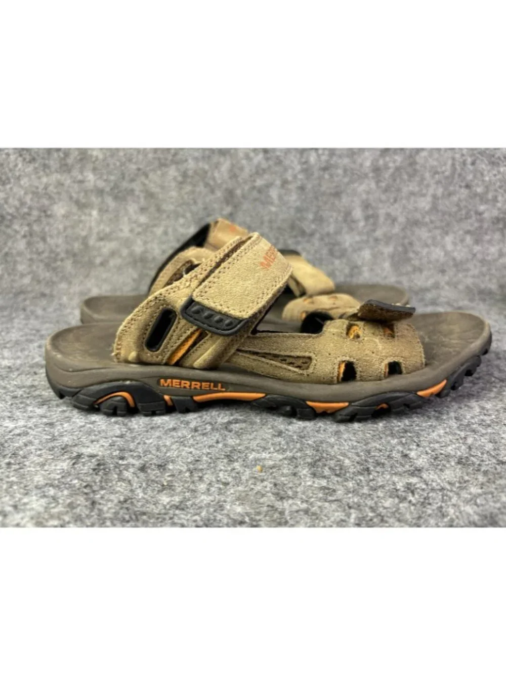 Merrell‎ Sandals Mens Size 7 Brown Suede Slide Adjustable Strap Shoes Comfort